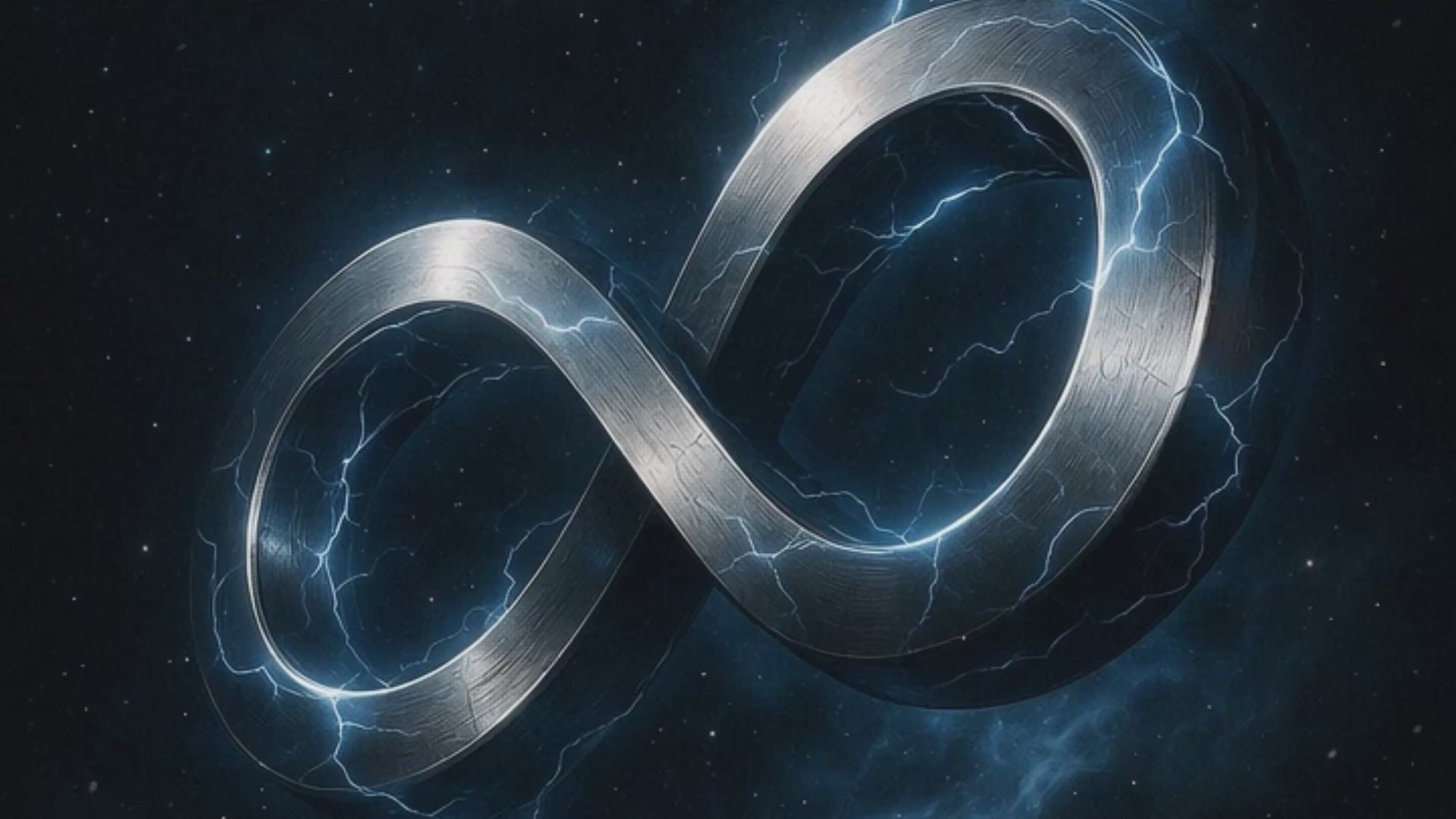 Load video: Infinity symbol—electric, metallic, rotating”